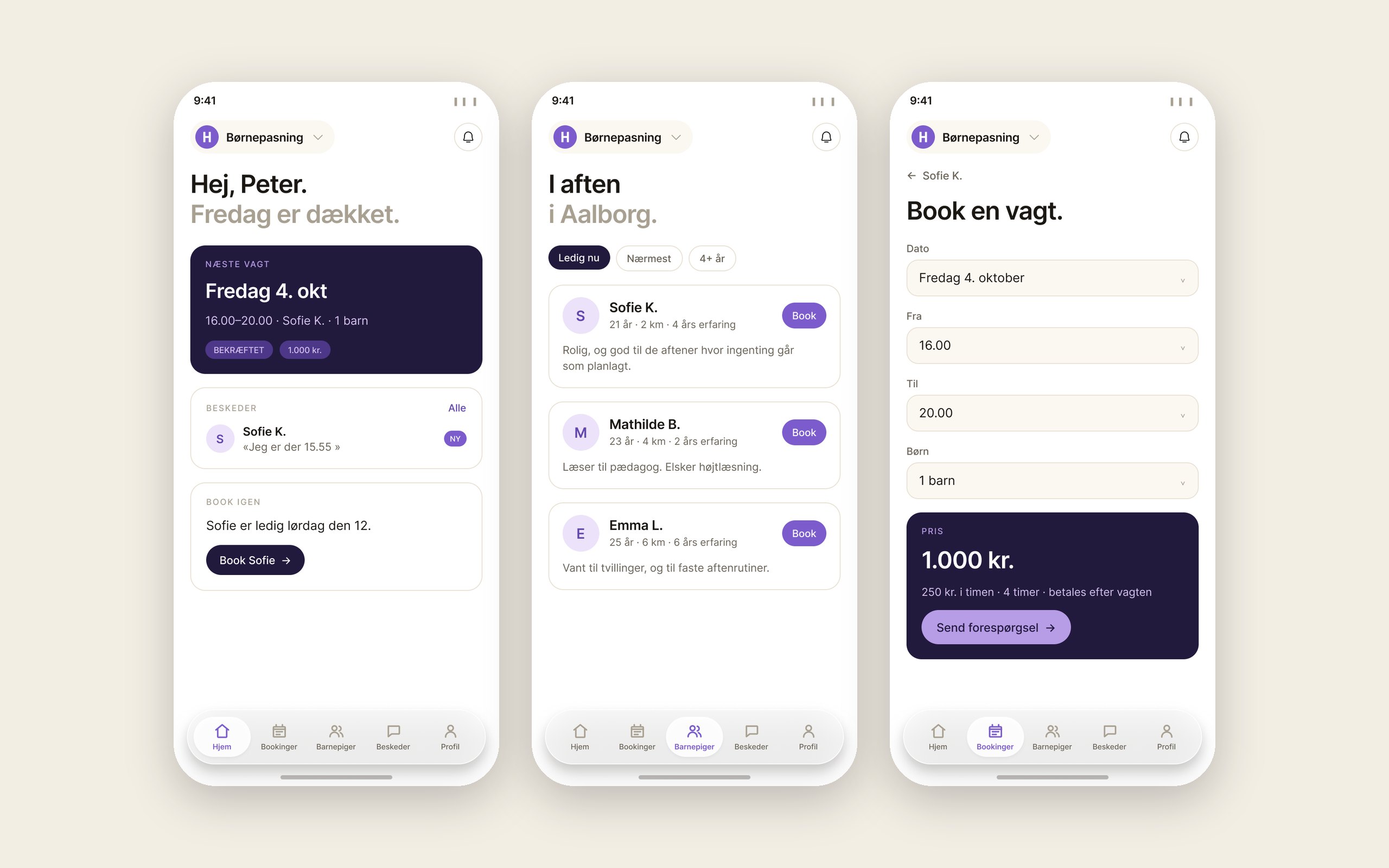 Parent app — home, nearby babysitters, and booking a shift