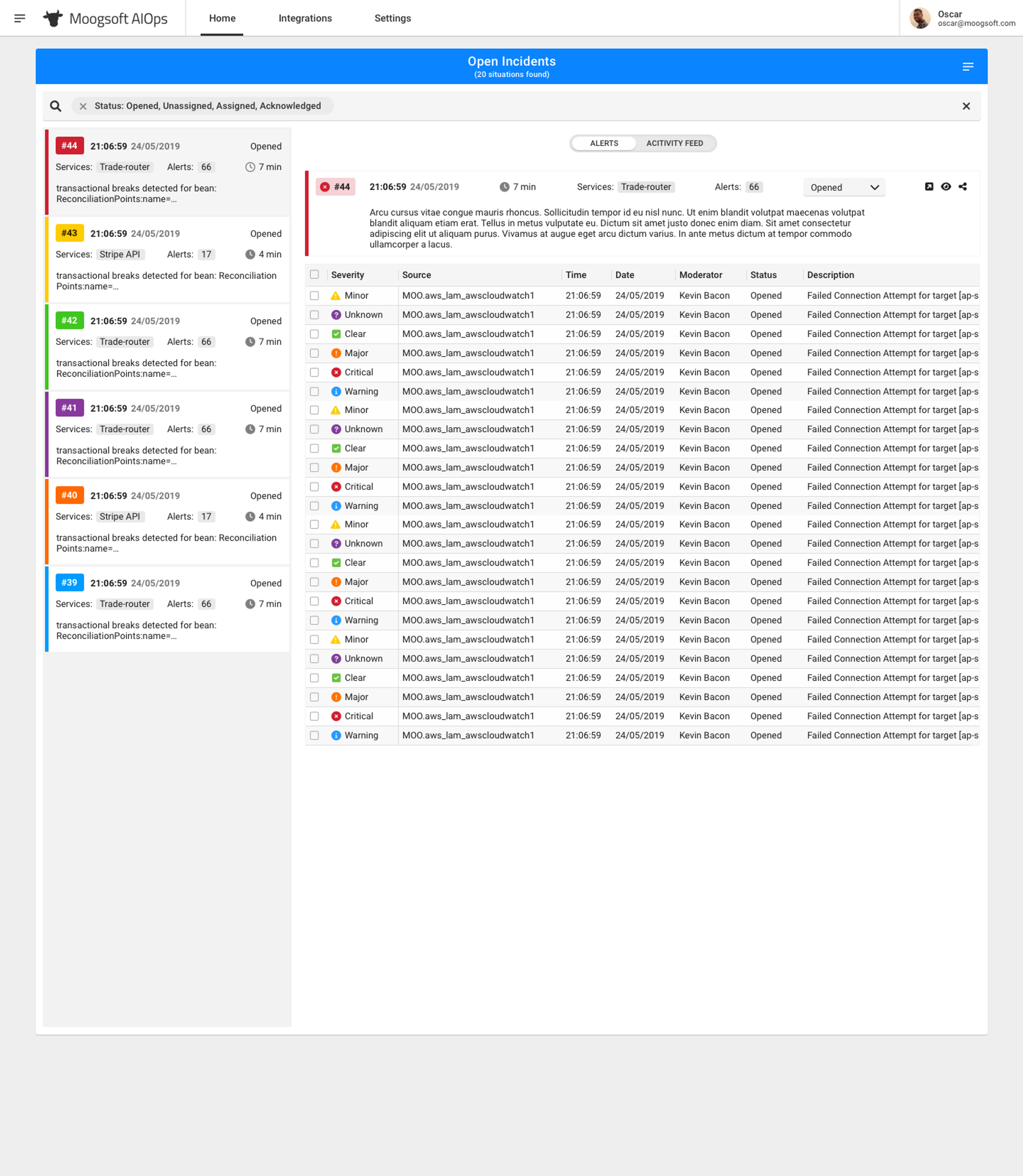 Incident list with alert preview