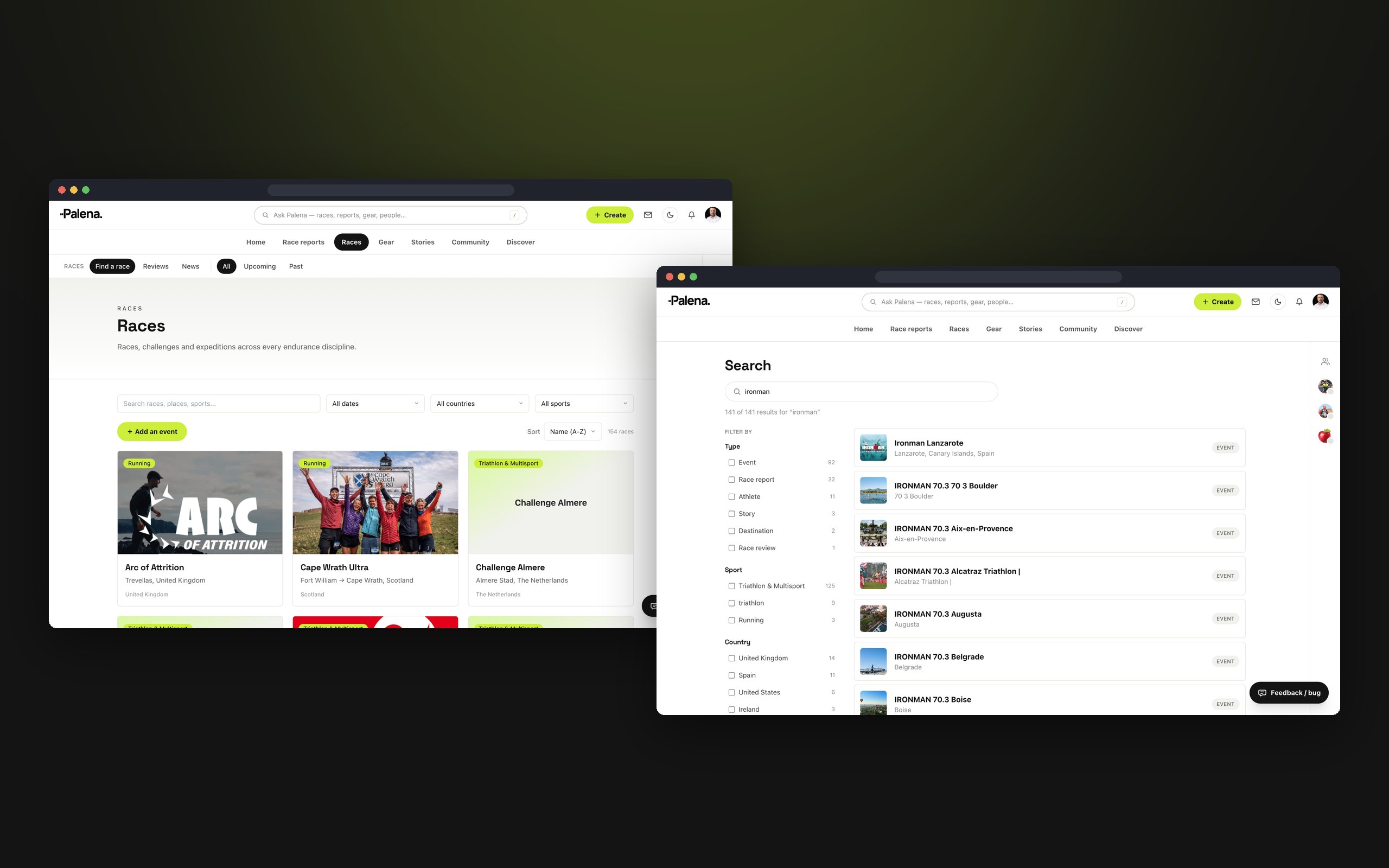 Races index and faceted search
