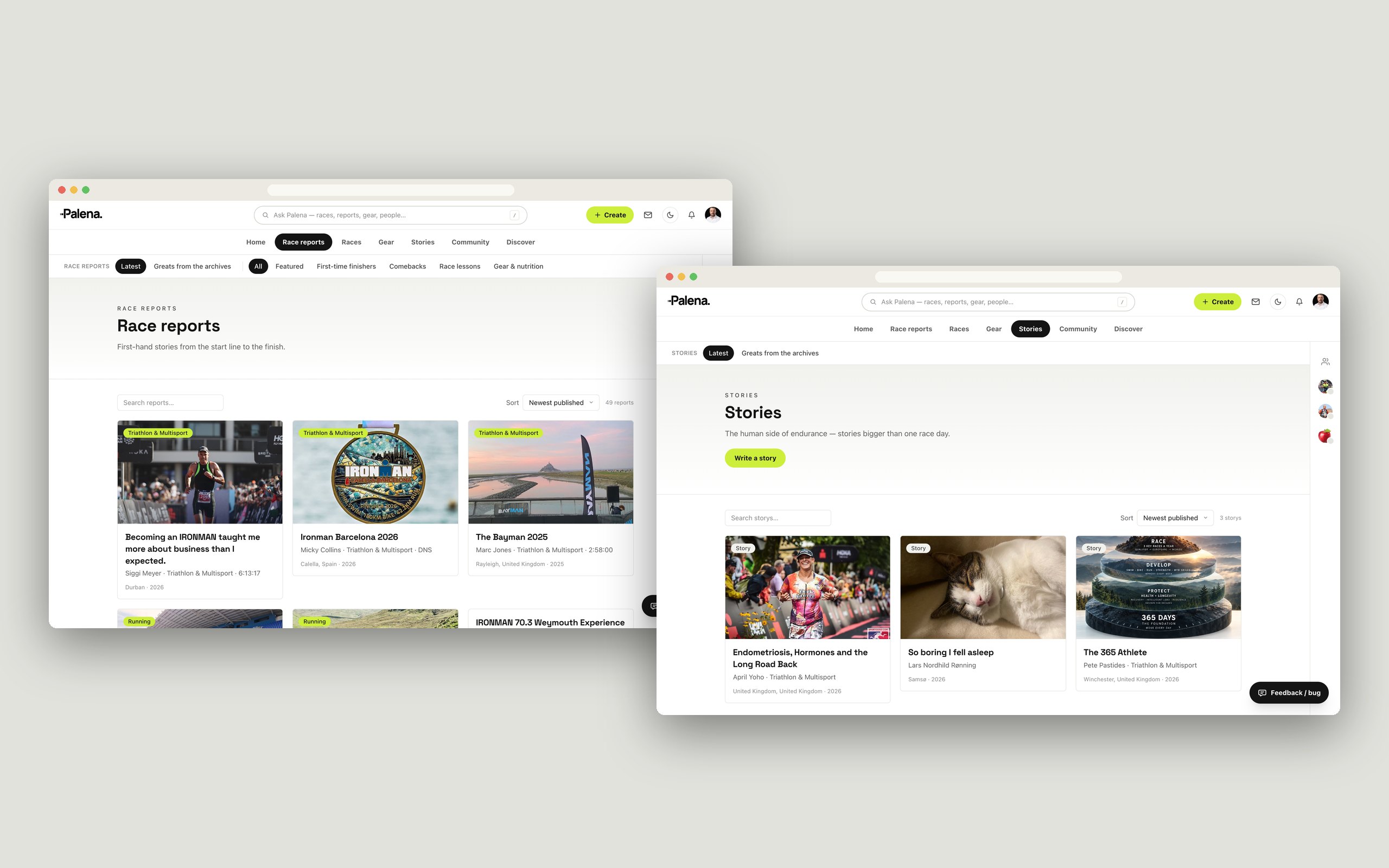 Race reports and stories indexes