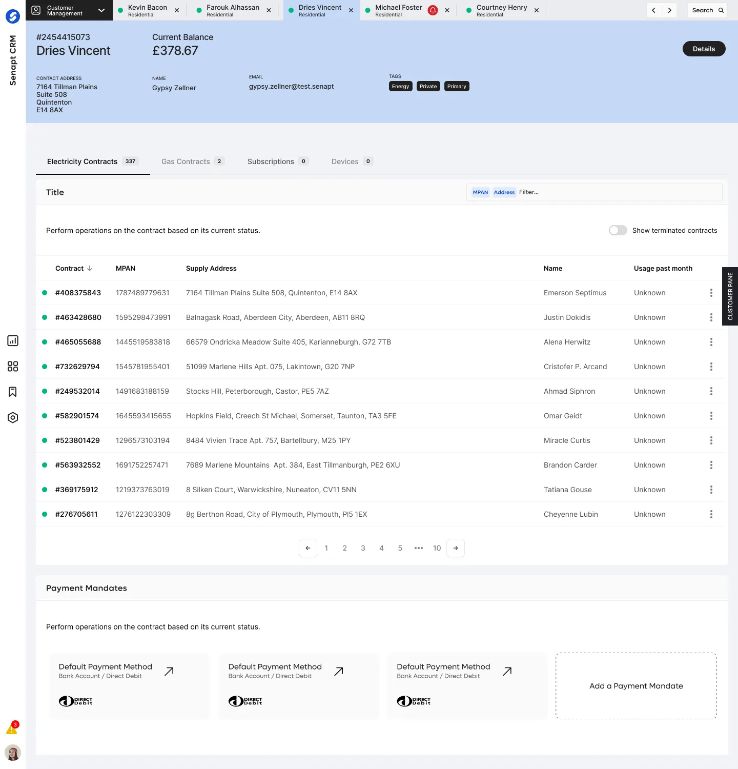 Senapt CRM customer details