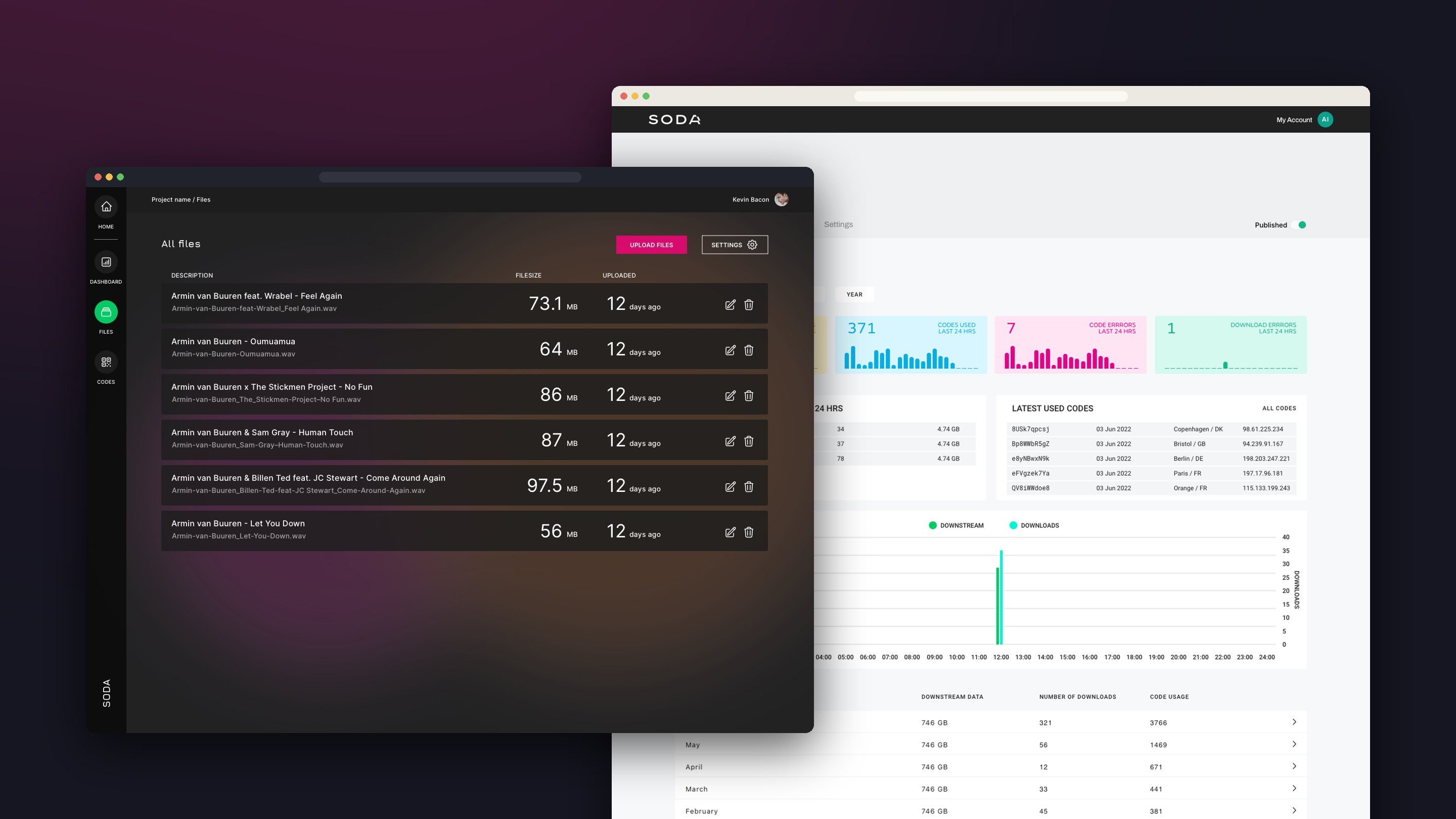 SODA — the client file view over the artist dashboard
